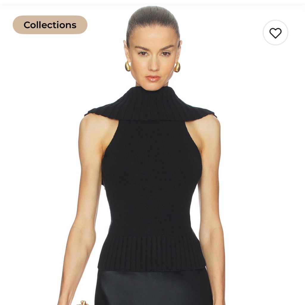 Cult Gaia Black Ribbed Sleeveless Mock Neck Sweater Top